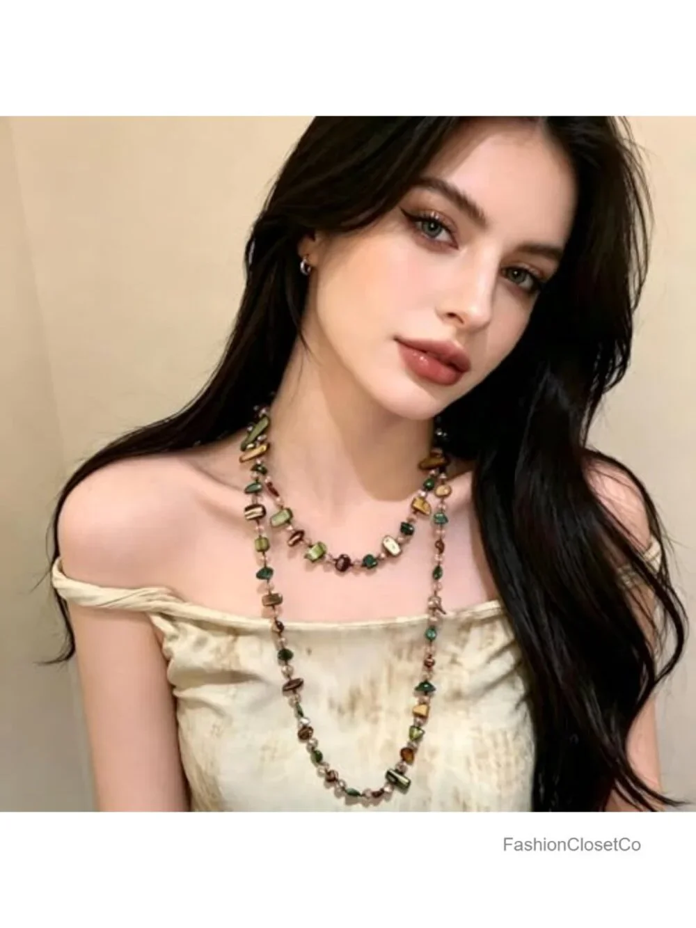 Boho Handmade Irregular Beaded Long Necklace Chunky Statement Jewelry